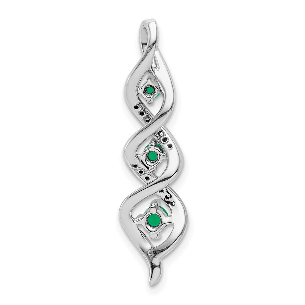 14K White Gold Diamond and Emerald Twisted 3-stone Chain Slide