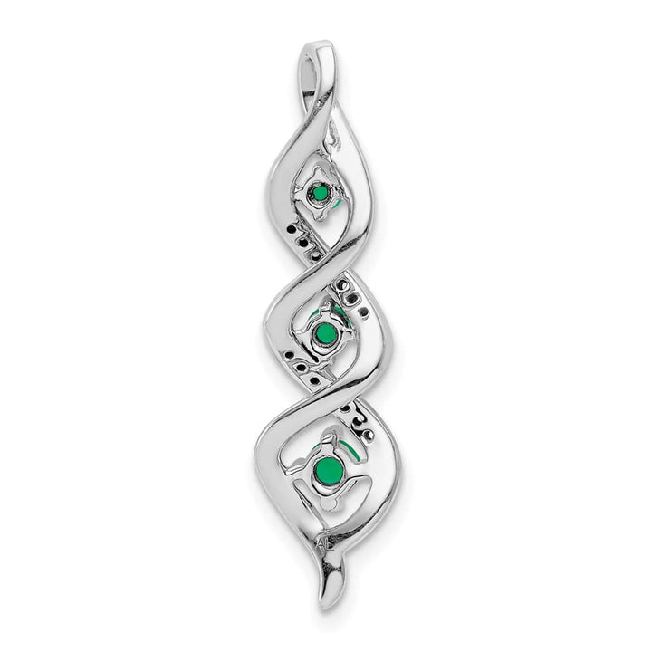 14K White Gold Diamond and Emerald Twisted 3-stone Chain Slide
