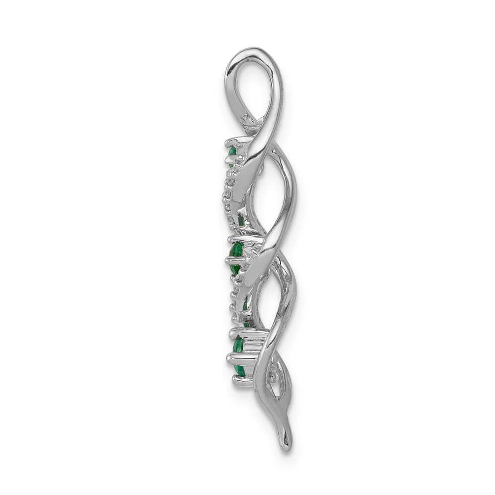 14K White Gold Diamond and Emerald Twisted 3-stone Chain Slide