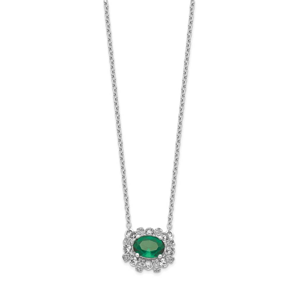 14K White Gold Diamond and Oval Emerald 11x13 mm 18 inch Necklace