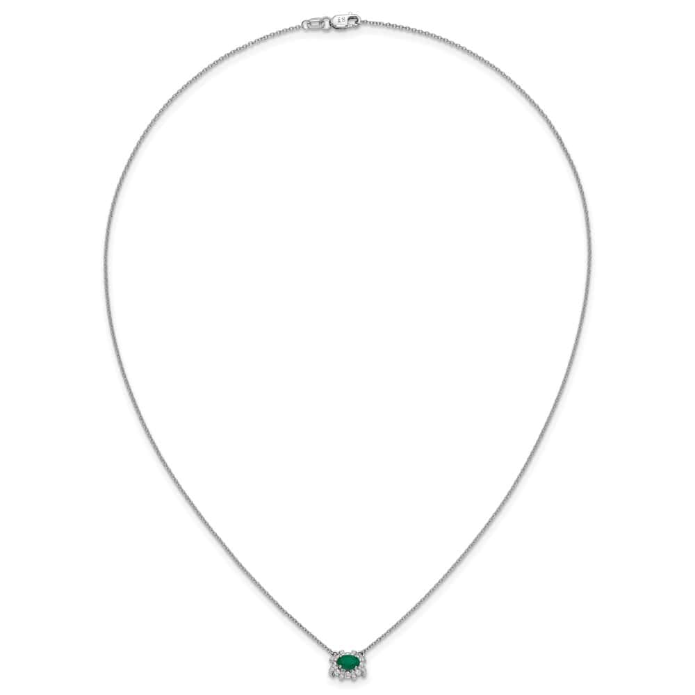 14K White Gold Diamond and Oval Emerald 9x11 mm 18 inch Necklace