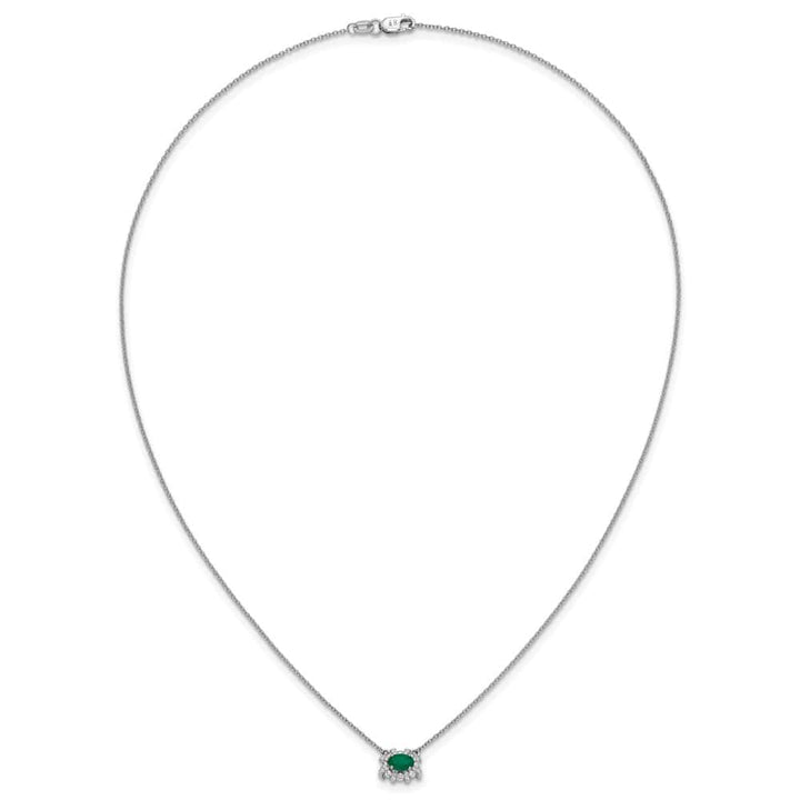 14K White Gold Diamond and Oval Emerald 9x11 mm 18 inch Necklace