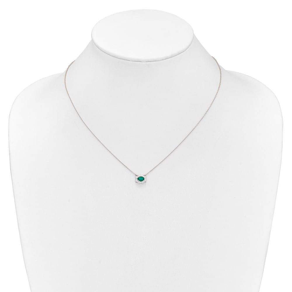 14K White Gold Diamond and Oval Emerald 9x11 mm 18 inch Necklace