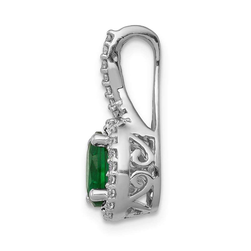 14K White Gold Diamond and Oval Emerald Halo Pendant