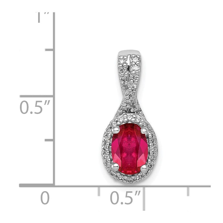 14K White Gold Diamond and Oval Ruby Halo Pendant