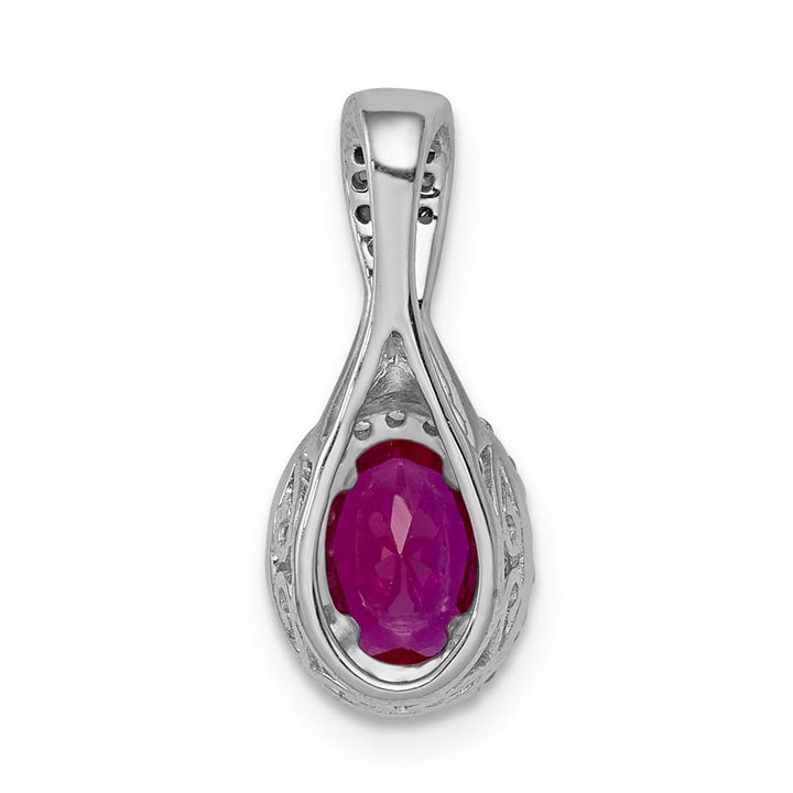 14K White Gold Diamond and Oval Ruby Halo Pendant