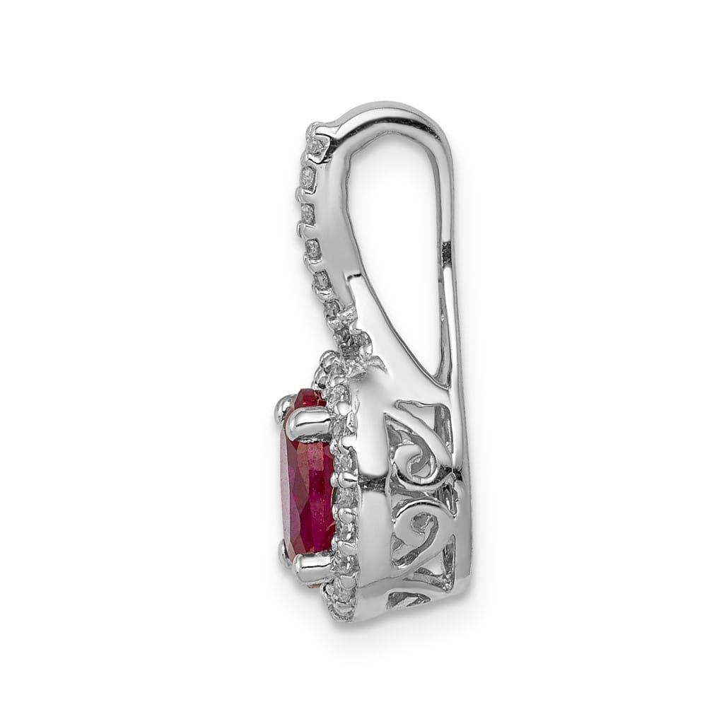 14K White Gold Diamond and Oval Ruby Halo Pendant