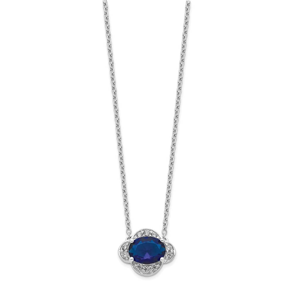 14K White Gold Diamond and Oval Sapphire East-West 18 inch Necklace