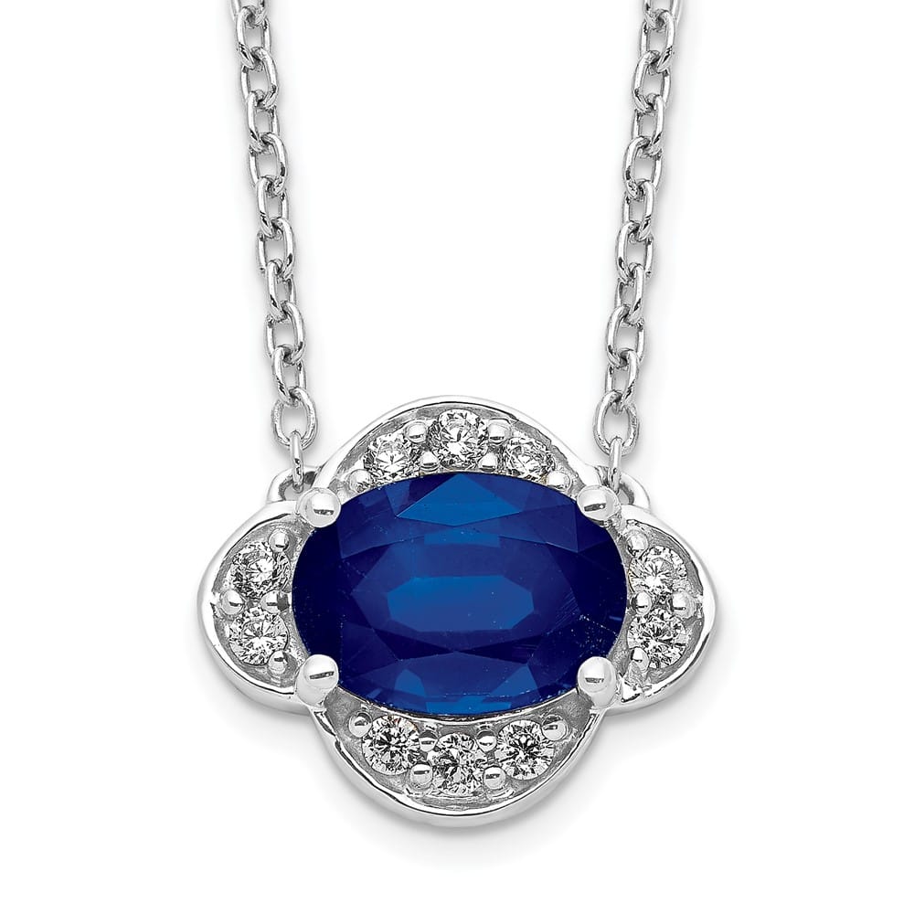 14K White Gold Diamond and Oval Sapphire East-West 18 inch Necklace
