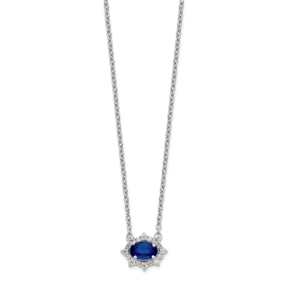 14K White Gold Diamond and Oval Sapphire Fancy 18 inch Necklace