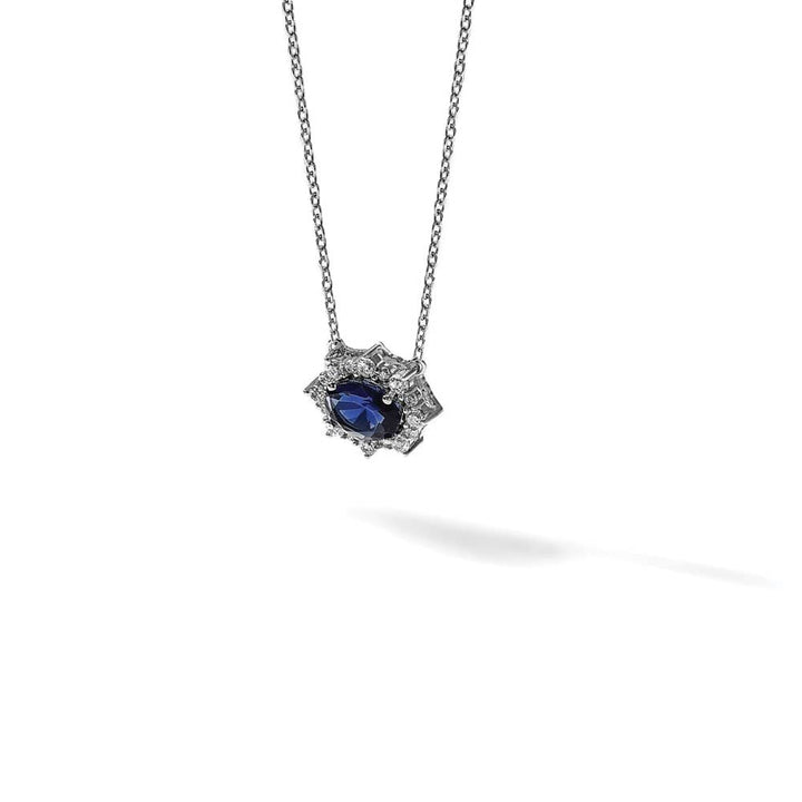 14K White Gold Diamond and Oval Sapphire Fancy 18 inch Necklace