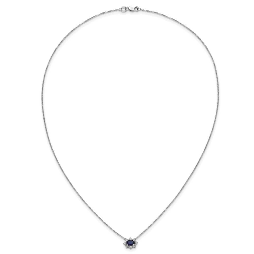 14K White Gold Diamond and Oval Sapphire Fancy 18 inch Necklace