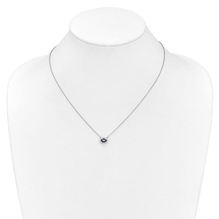 14K White Gold Diamond and Oval Sapphire Fancy 18 inch Necklace