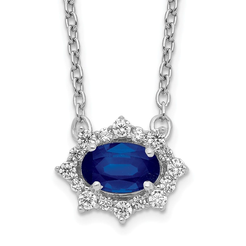 14K White Gold Diamond and Oval Sapphire Fancy 18 inch Necklace