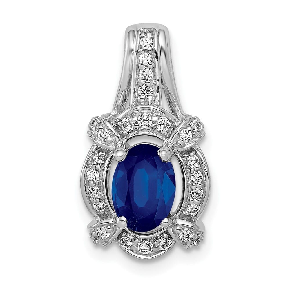 14K White Gold Diamond and Oval Sapphire Fancy Vintage Pendant