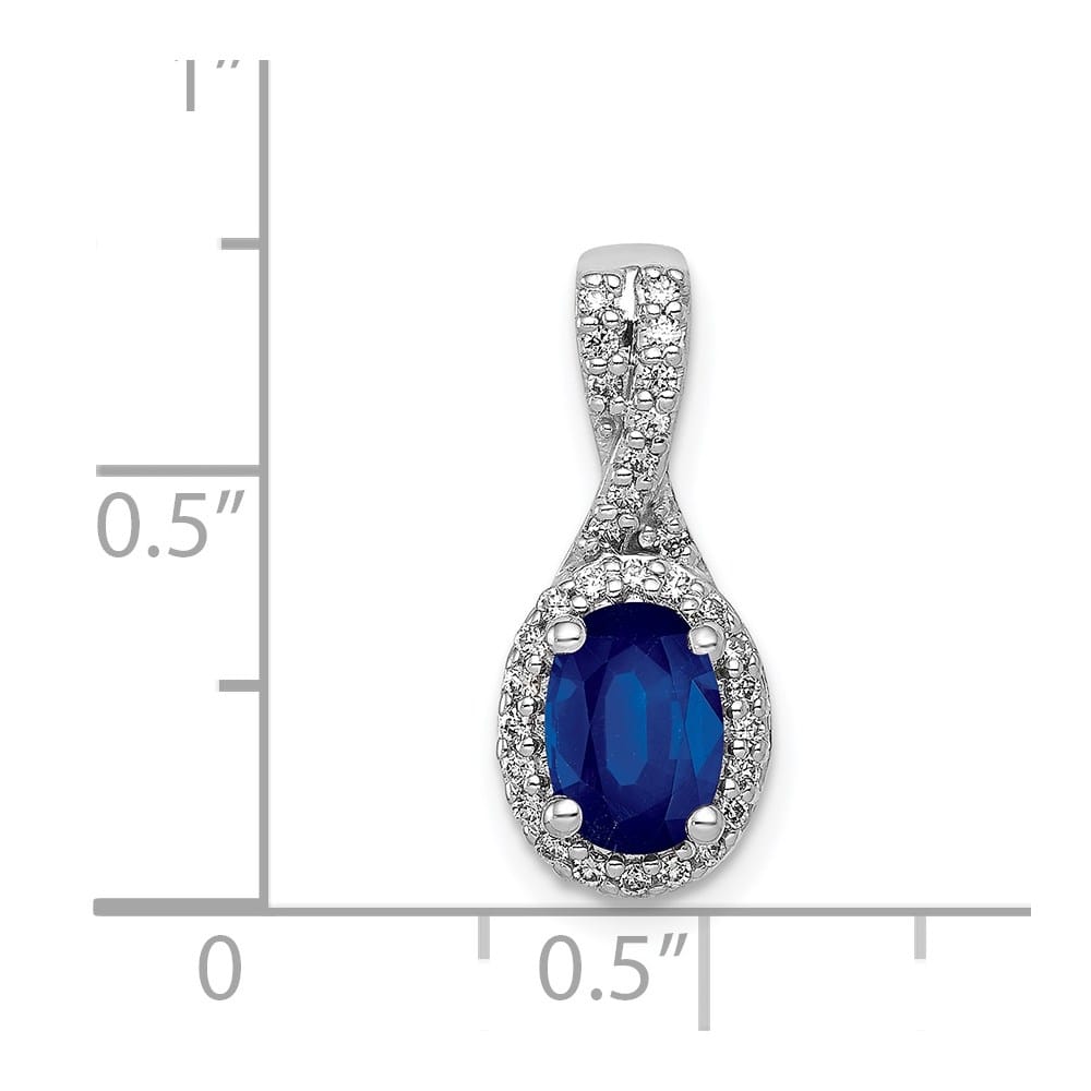 14K White Gold Diamond and Oval Sapphire Halo Pendant