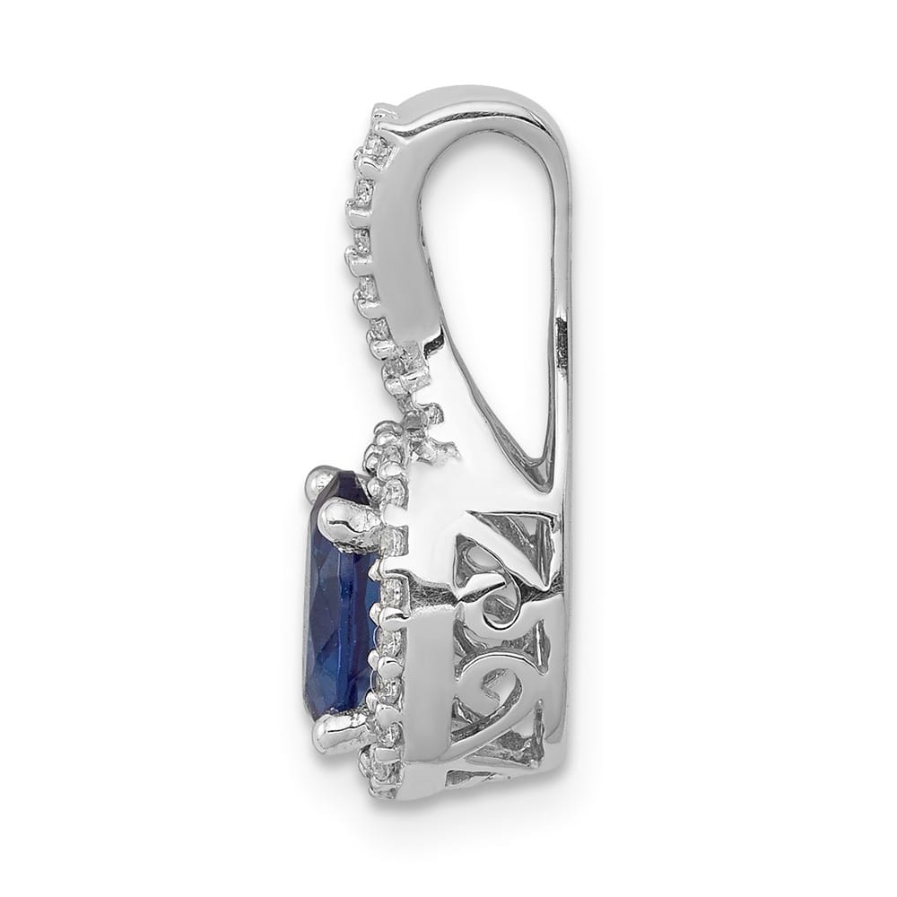 14K White Gold Diamond and Oval Sapphire Halo Pendant