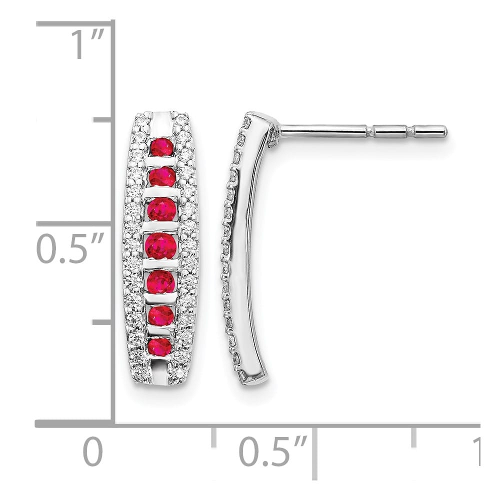 14K White Gold Diamond and Ruby Fancy Curved Post Earrings, view 4 of 4