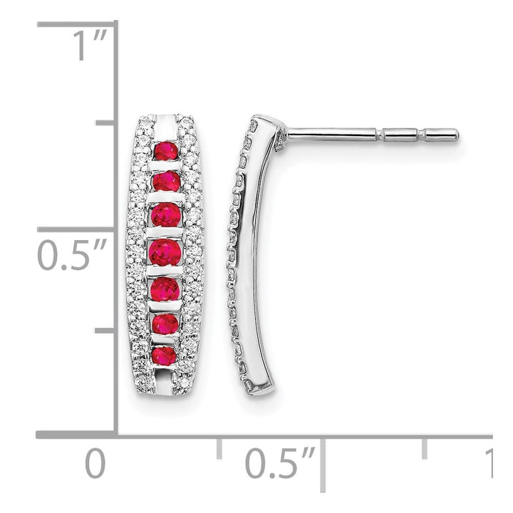 14K White Gold Diamond and Ruby Fancy Curved Post Earrings, view 4 of 4