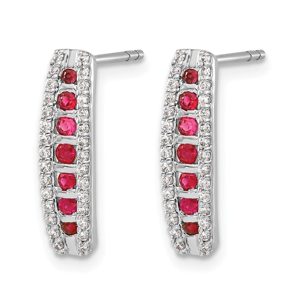 14K White Gold Diamond and Ruby Fancy Curved Post Earrings, view 2 of 4