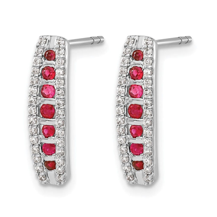 14K White Gold Diamond and Ruby Fancy Curved Post Earrings, view 2 of 4