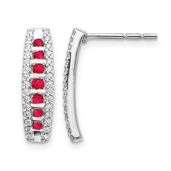 14K White Gold Diamond and Ruby Fancy Curved Post Earrings, view 1 of 4