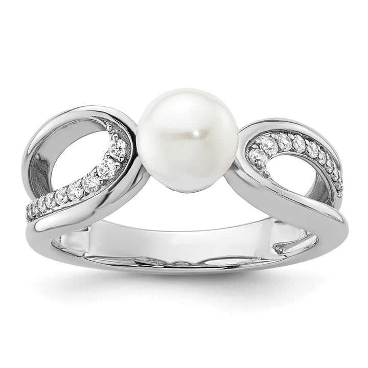 14k White Gold Diamond and White Freshwater Cultured Pearl Ring Size 7