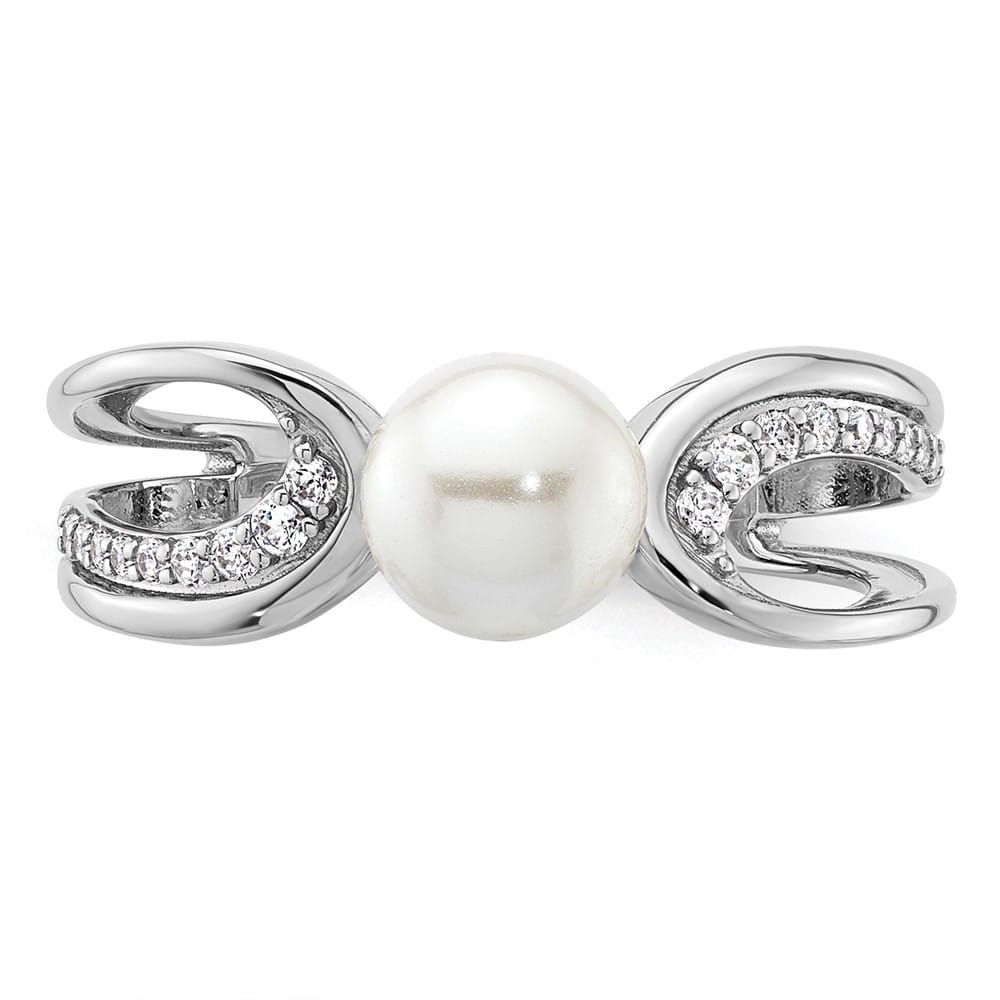 14k White Gold Diamond and White Freshwater Cultured Pearl Ring Size 7