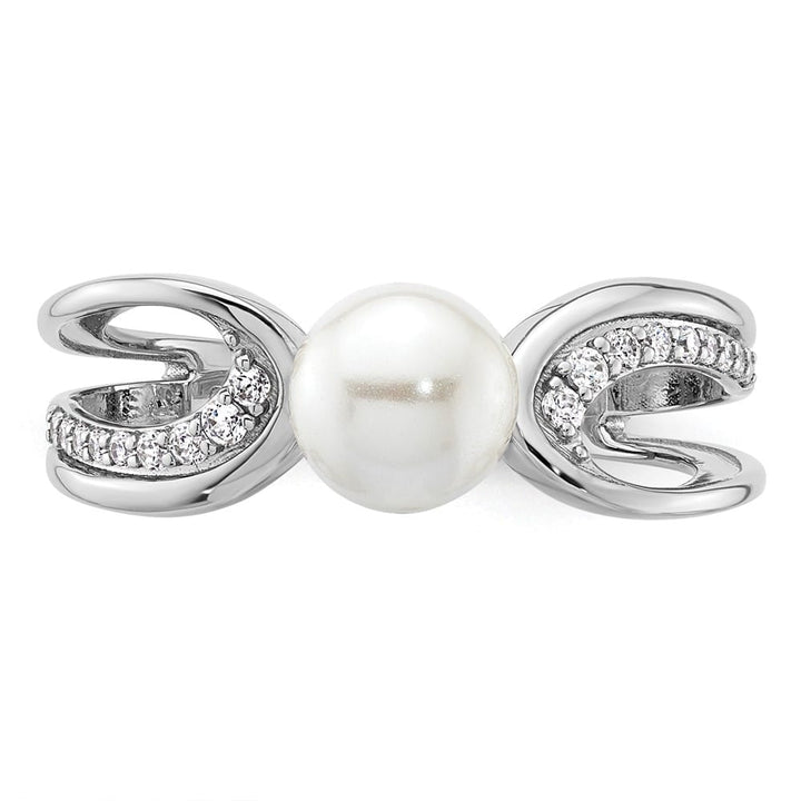 14k White Gold Diamond and White Freshwater Cultured Pearl Ring Size 7