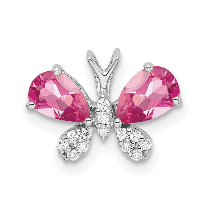 14K White Gold Diamond Butterfly Chain Slide 9.12 inch Necklace