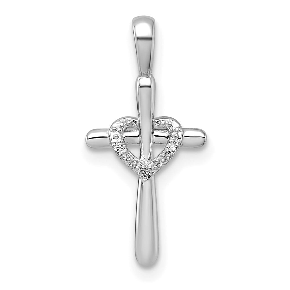 14K White Gold Diamond Cross with Heart Pendant