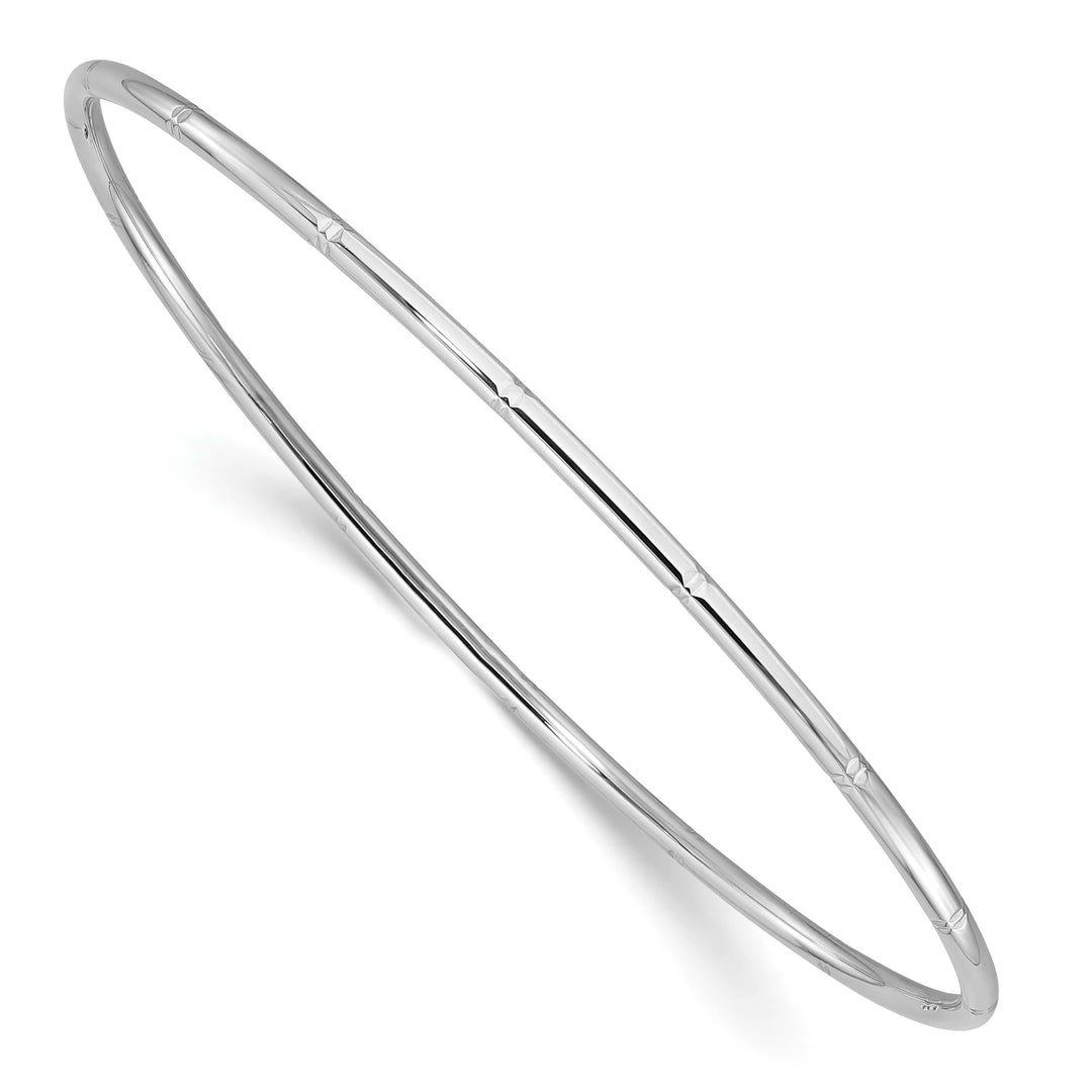 14k White Gold Diamond-cut 2.00mm Slip-on Round Bangle Bracelet