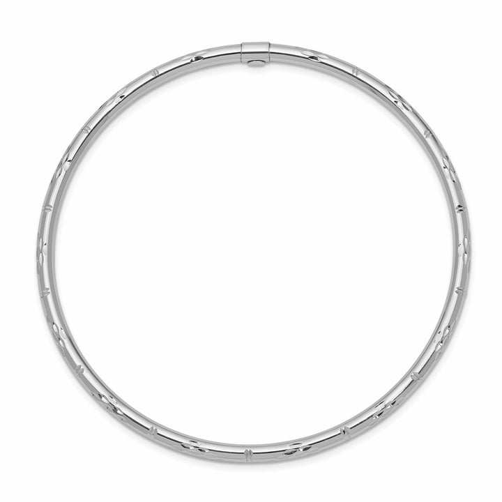 14k White Gold Diamond-cut 3.00mm Slip-on Round Bangle Bracelet