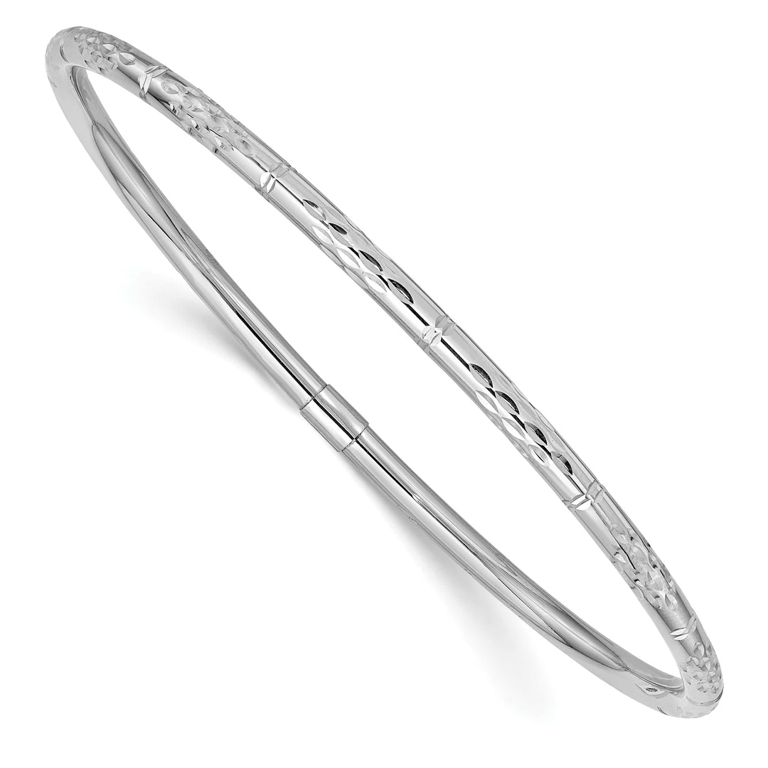 14k White Gold Diamond-cut 3.00mm Slip-on Round Bangle Bracelet