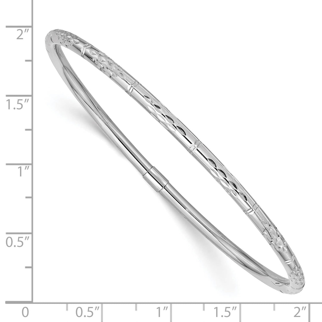 14k White Gold Diamond-cut 3.00mm Slip-on Round Bangle Bracelet