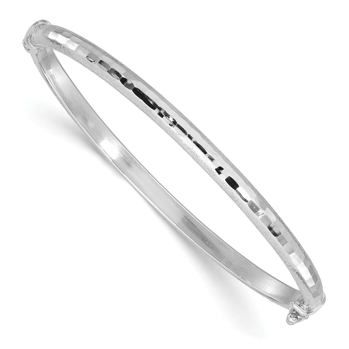 14K White Gold Diamond-cut and Laser-cut 4.10mm Hinged Oval Bangle