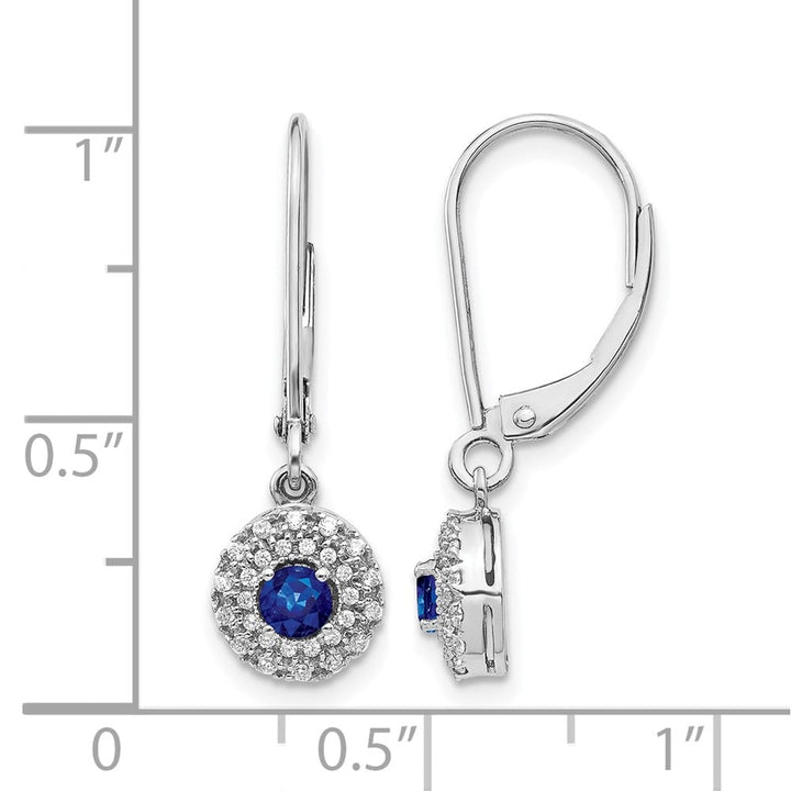 14K White Gold Diamond Halo and Sapphire Leverback Dangle Earrings, view 4 of 4
