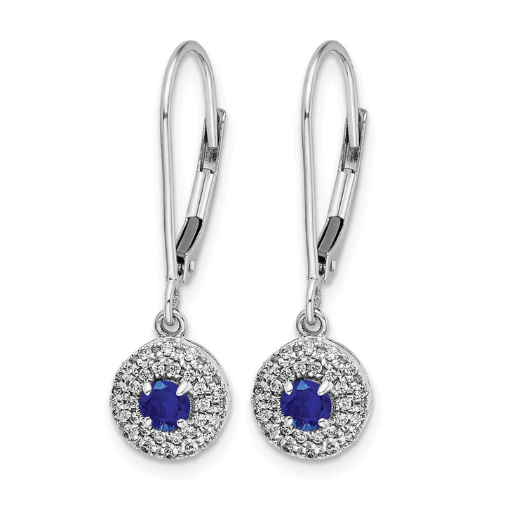 14K White Gold Diamond Halo and Sapphire Leverback Dangle Earrings, view 2 of 4