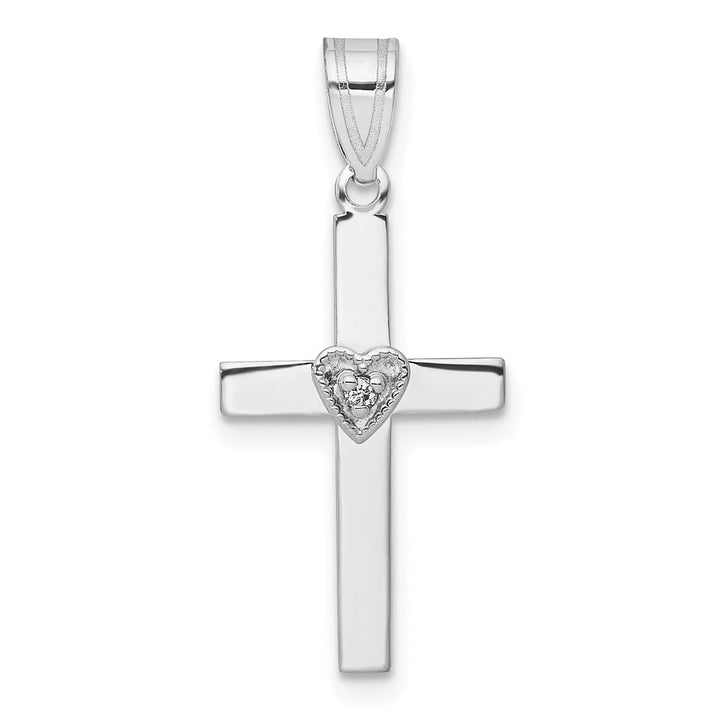 14K White Gold Diamond Heart Cross Pendant