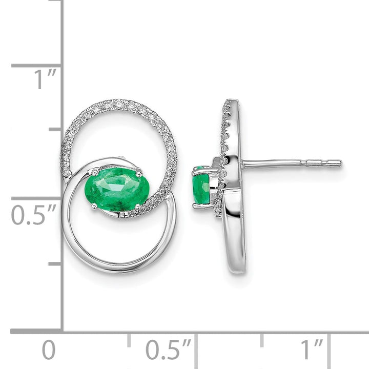 14K White Gold Double Circle Emerald and Diamond Post Earrings, view 4 of 4