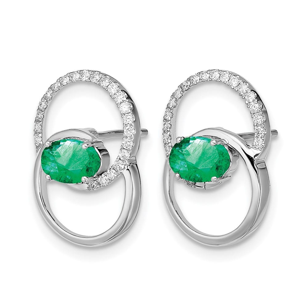 14K White Gold Double Circle Emerald and Diamond Post Earrings, view 2 of 4