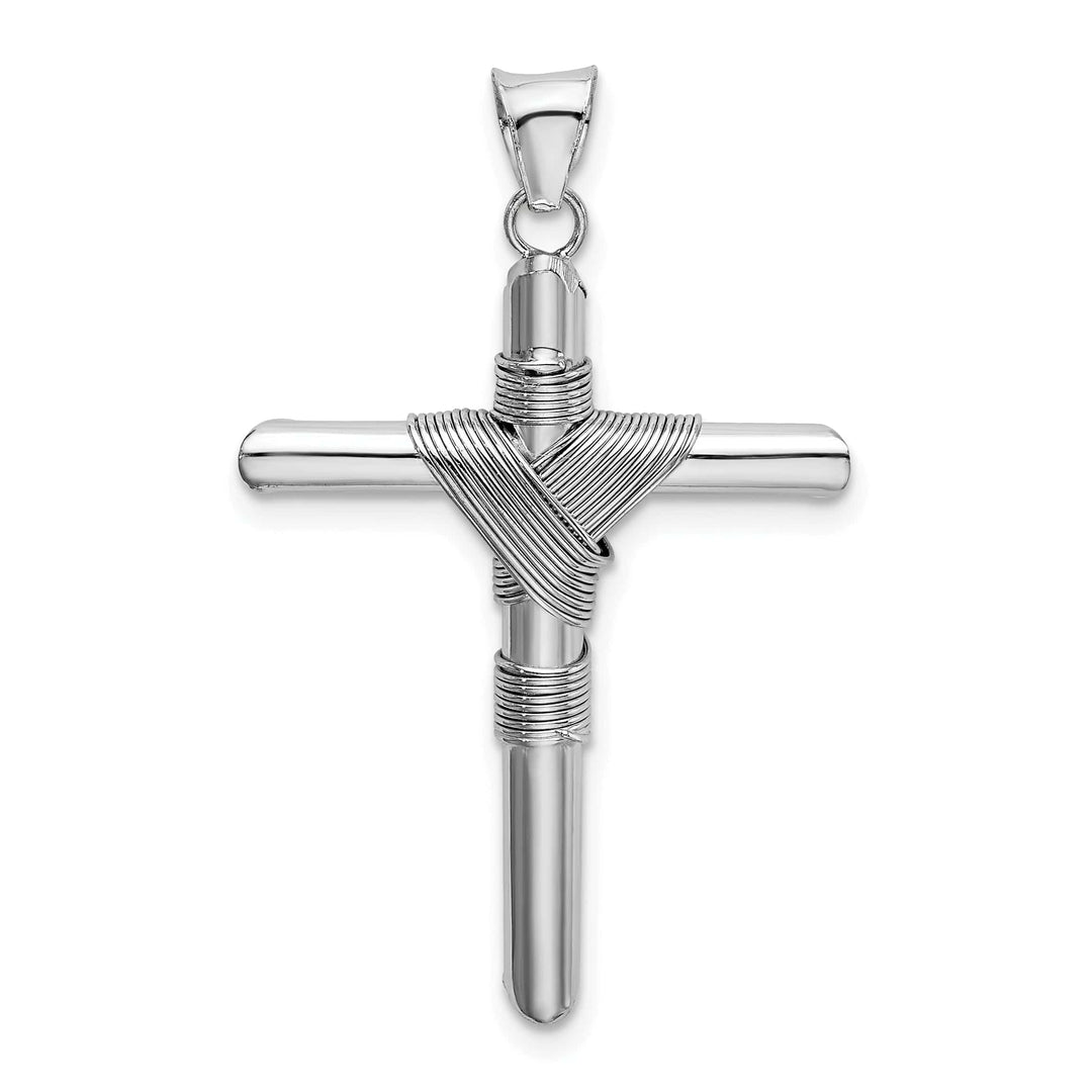 Lovely Rita's 14K White Gold Elegant Center Wrap Tube Latin Cross Pendant