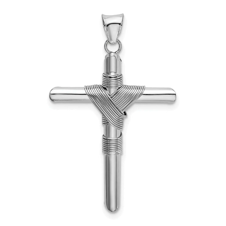 Lovely Rita's 14K White Gold Elegant Center Wrap Tube Latin Cross Pendant