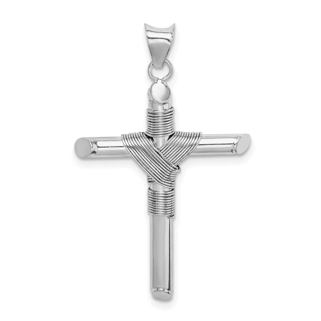 Lovely Rita's 14K White Gold Elegant Center Wrap Tube Latin Cross Pendant