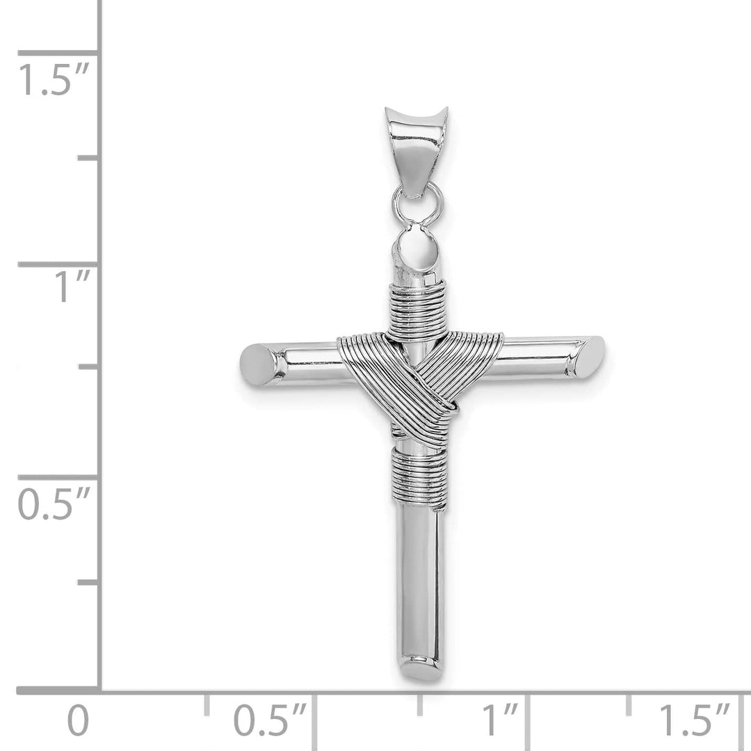 Lovely Rita's 14K White Gold Elegant Center Wrap Tube Latin Cross Pendant