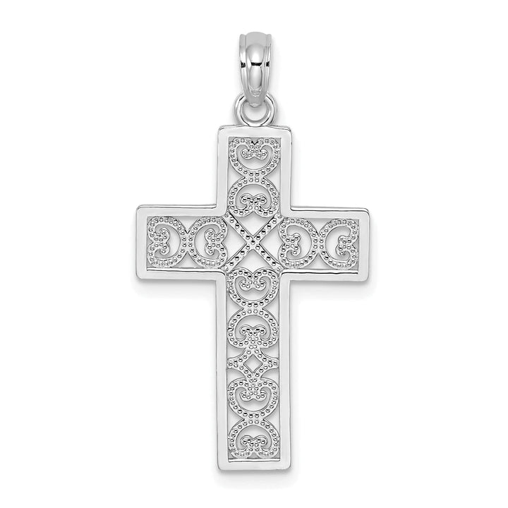 Lovely Rita's 14K White Gold Elegant Square Heart Design Latin Cross Pendant
