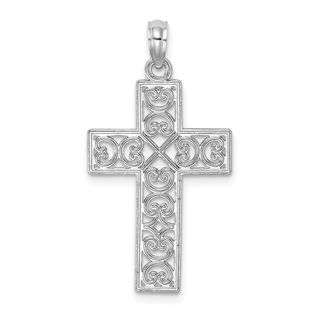 Lovely Rita's 14K White Gold Elegant Square Heart Design Latin Cross Pendant
