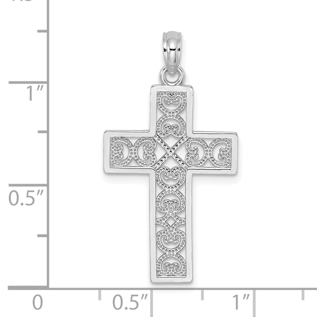 Lovely Rita's 14K White Gold Elegant Square Heart Design Latin Cross Pendant