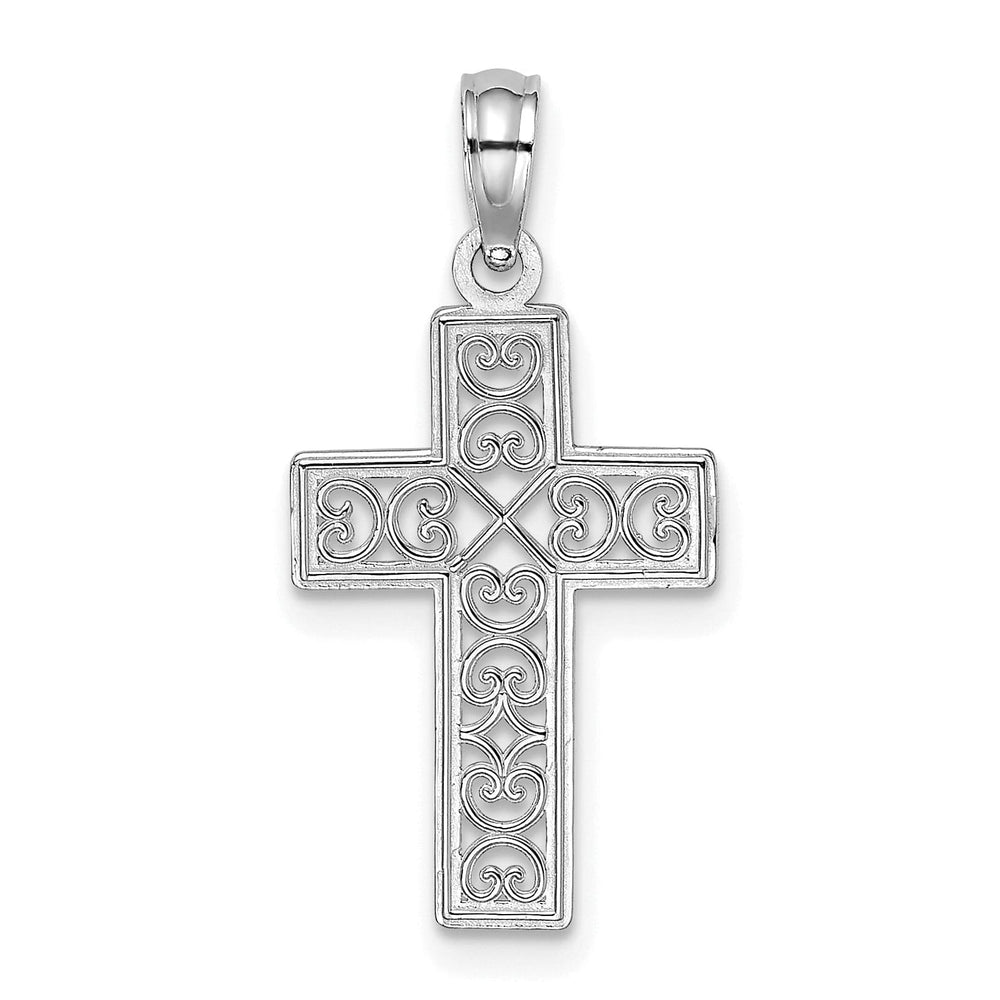 Lovely Rita's 14K White Gold Elegant Textured Lace Center Latin Cross Pendant