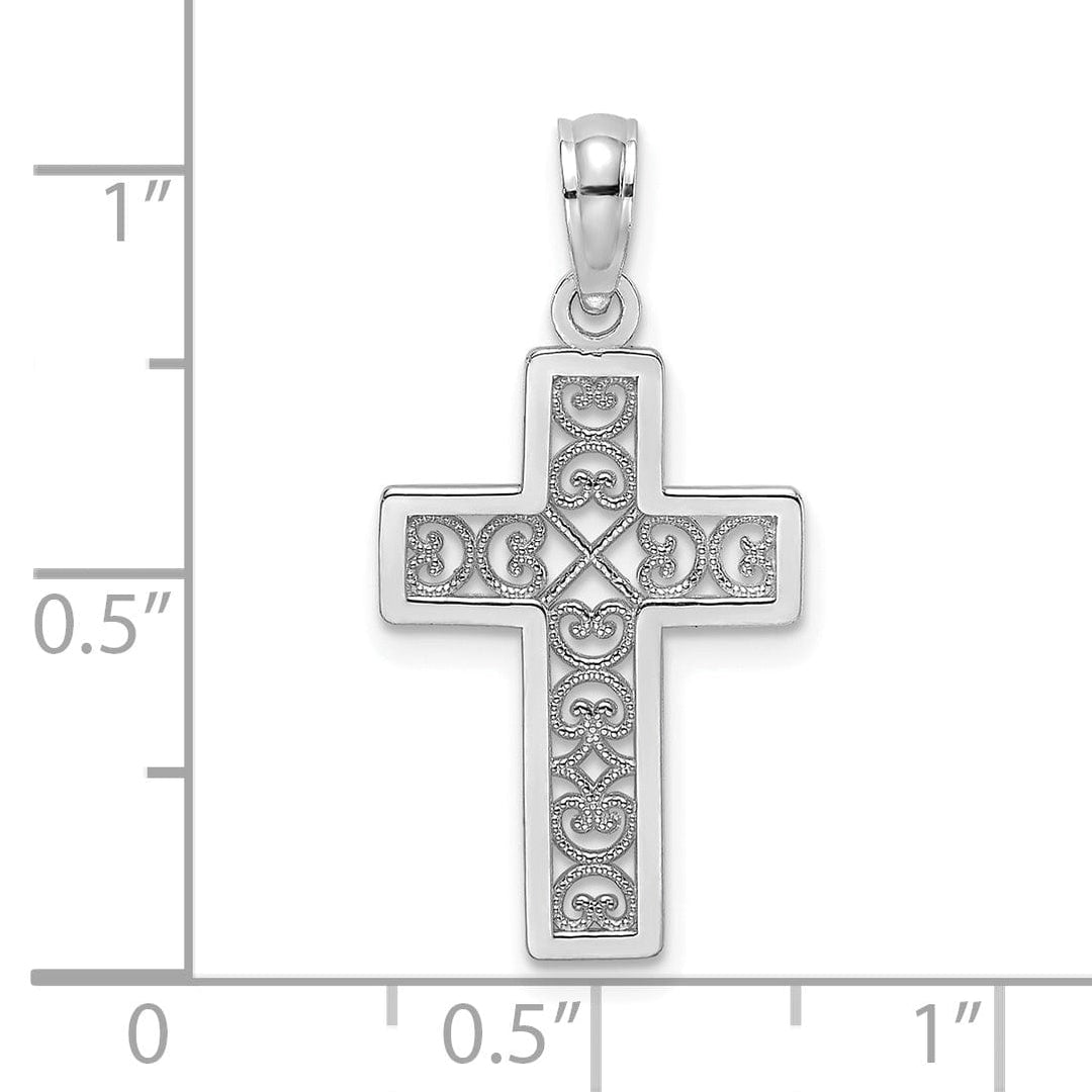 Lovely Rita's 14K White Gold Elegant Textured Lace Center Latin Cross Pendant